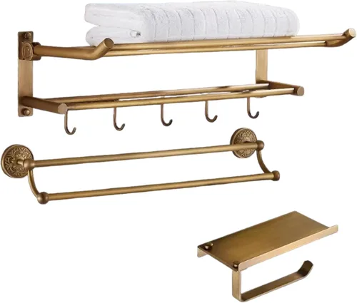 Vista 15 de High-End Retro Copper Bathroom Hardware Set – American and European Style Towel Rack Combination [Various Designs Available],Bath Towel Rack