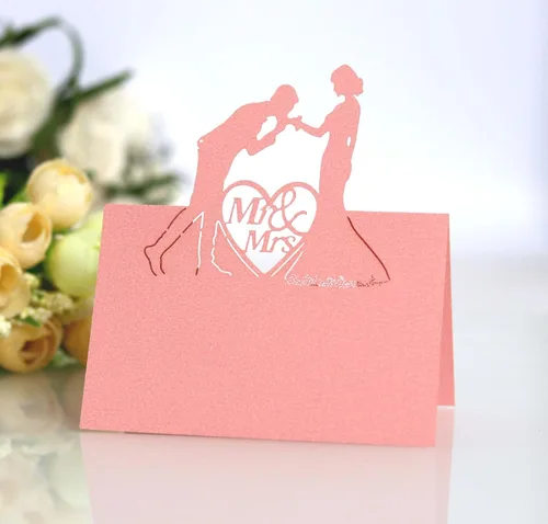 Vista 15 de 50 tarjetas de lugar, tarjetas de mesa, tarjetas de nombre para ajuste de mesa, romántico, amante, corazón, tarjeta de papel, banquete de asiento 3d