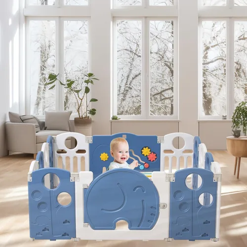 Vista 6 de LulliSpace Corralito para bebés, para niños y niños pequeños, patio de juegos seguro, puertas de seguridad para interiores y exteriores, área Azul