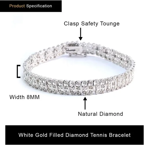 Vista 6 de Pulsera de oro blanco de 14 quilates para mujer Pulsera de tenis de diamantes de 1 quilate