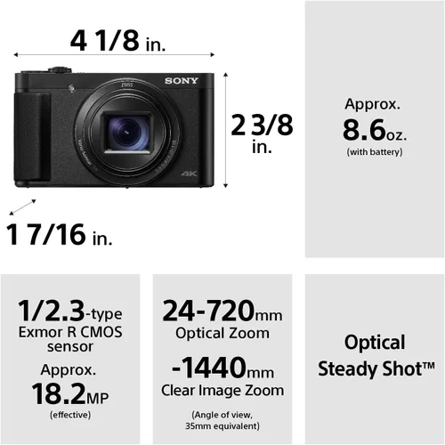 Vista 3 de Sony DSC-HX99 Cámara Digital Compacta de 18.2 MP con Zoom de 24-720 mm, 4K y Touchpad – Negro