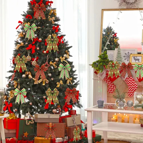 Vista 2 de 3 rollos de cinta de Navidad con alambre de 30 yardas, cinta de envoltura de Navidad roja y verde lima, 2.56 pulgadas de ancho, cintas de tela