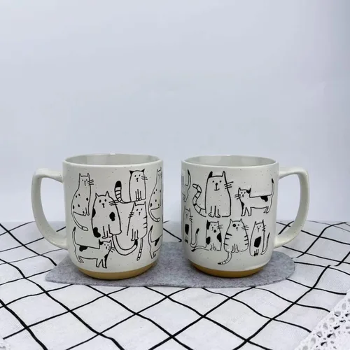 Vista 5 de Taza de cerámica con gatos de dibujos animados en blanco y gris con asa, taza de café de 550ml/18.6oz. Linda, divertida y novedosa taza vintage