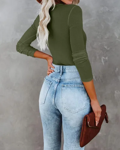Vista 5 de VICHYIE Ropa de otoño para mujer, cuello redondo, acanalada, manga larga, ajustada, camiseta básica casual