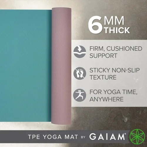 Vista 4 de Gaiam Tapete de yoga TPE — 0.236 in de grosor, superficie antideslizante de doble textura, resistente al sudor y respetuoso con el medio ambiente