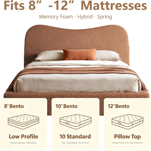 Vista 6 de UNIZONE Estructura de cama de tamaño matrimonial con cabecera tapizada Marrón