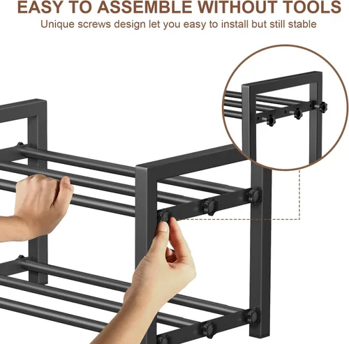 Vista 5 de Zapatero expandible de 2 niveles, estante ajustable para zapatos, organizador de almacenamiento de metal resistente, zapatero de pie para entrada