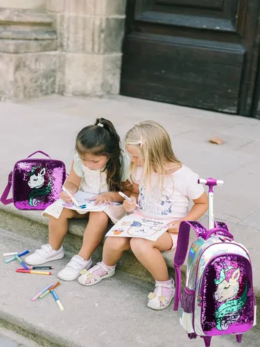 Vista 5 de Egchescebo Mochila con ruedas para niños escolares para niñas con ruedas y ruedas para niños 17-gzlp-bz-lg Lentejuelas