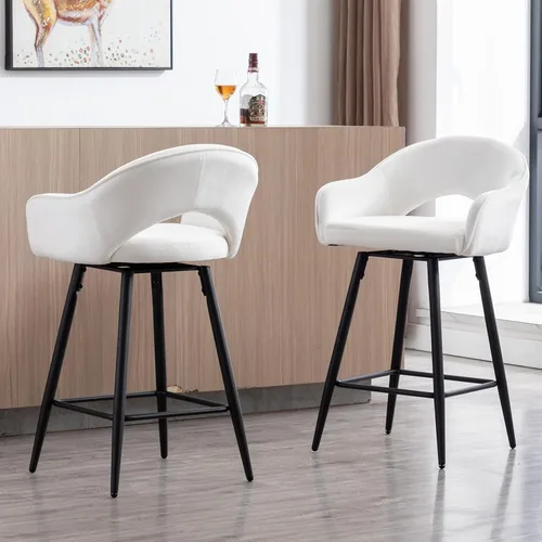 Vista 3 de DUOMAY Juego de 2 taburetes de bar giratorios, modernos taburetes de altura de mostrador de 26 pulgadas, silla de isla de cocina tapizada de Blanco
