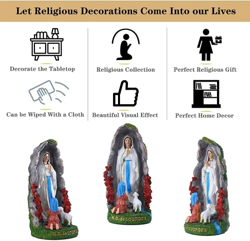 Vista 6 de Estatua de Nuestra Señora de Lourdes – Figura de resina de 8 pulgadas – Estatua de Santa Bernadette y María, escultura con pintura a mano – Regalo