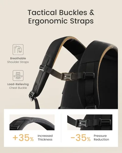Vista 5 de LOVEVOOK Mochila para laptop para mujeres/hombres con correa de hebilla mejorada para portavasos y bolsillo de malla versátil, Negro, 15,6 pulg.