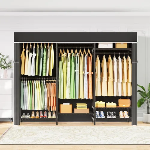 Vista 9 de Ulif E13C Sistema Organizador de Armario de Servicio Pesado, Estantes de Ropa Independientes para Colgar Ropa, Perchero Ajustable de 63" An x 16" Pr