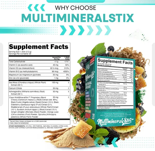 Vista 4 de Polvo de Musgo Marino Baya de Saúco Ashwagandha Chlorella Miel de Manuka VitaminaD3 Vitamina C Zinc Espirulina Yodo Verdes Detox Apoyo Inmune Sin