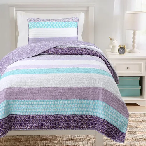 Vista 7 de Cozy Line Home Fashions - Juego de ropa de cama reversible de lunares y rayas en negro, blanco y rosa, con estrellas, de 100% algodón, colcha