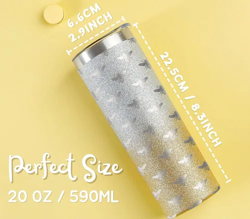 Vista 2 de Onebttl Regalos únicos de abejas para mujeres y niñas, vaso de acero inoxidable SS304 de 20 onzas con tapa y pajita, taza temática para ella