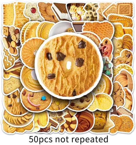 Vista 7 de Calcomanías de galletas 50 calcomanías de vinilo impermeables para botellas de agua, laptop, automóvil, equipaje, computadora, teléfono celular