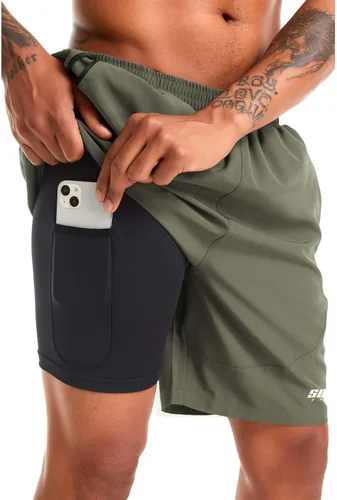 Vista 2 de Souke Sports Pantalones cortos de entrenamiento 2 en 1 para hombre, 7 pulgadas, secado rápido, pantalones cortos atléticos para gimnasio, bolsillos