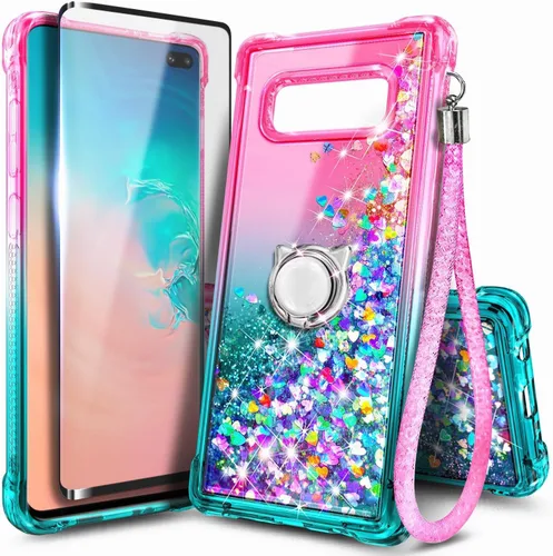 Vista 53 de NGB - Funda para teléfono Samsung Galaxy S9, color aguamarina/morado, bonita funda con purpurina líquida para mujeres y niñas, con protector