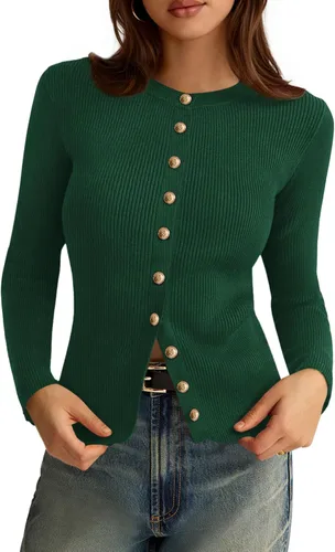 Vista 15 de PRETTYGARDEN Suéteres tipo cárdigan ligeros de otoño para mujer Marrón
