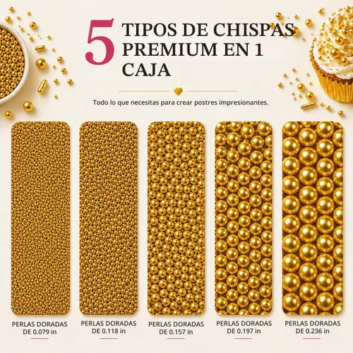 Vista 2 de Confect Gránulos Dorados de Perlas Gránulos Dorados para Decoración de Pasteles y Cupcakes y Celebración Paquete Surtido de 5 All That Glitters