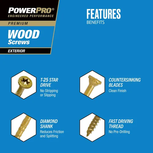 Vista 2 de Power Pro Tornillos para madera para exteriores, #10 x 3 pulgadas, 1200