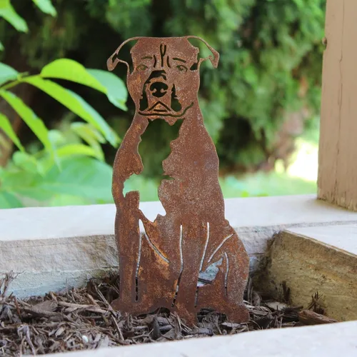 Vista 3 de Corten Steel Staffordshire Bull Terrier - Estaca para perro (tamaño grande)