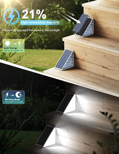Vista 3 de AUDLES Luces LED Solares para Escalones Impermeables Luces para Escaleras Exteriores, Luz Solar para Terraza Decoración Exterior IP67 Luz