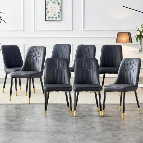 Vista 35 de Juego de 2 sillas de comedor modernas, color negro, sillas de cocina de piel sintética, sillas laterales tapizadas con patas de metal, sillas sin