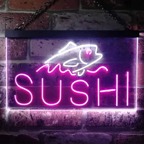 Vista 21 de ADVPRO Sushi Fish Sashimi Restaurant - Letrero de neón LED de doble color, azul y rojo, 12 x 8.5 pulgadas, st6s32-i3334-br