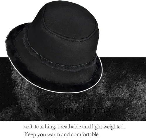 Vista 2 de Harssidanzar Sombrero de pescador de piel de oveja de invierno para hombre y mujer, gorro de pescador cálido CU608US