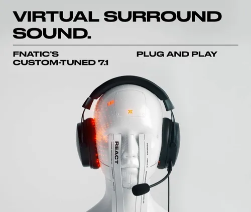 Vista 3 de Fnatic React+ - Auriculares para juegos electrónicos con controladores de 2.087in, sonido envolvente preciso 7.1 y tarjeta de sonido USB avanzada