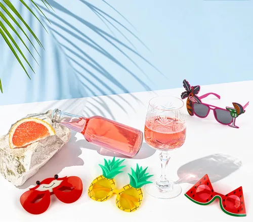 Vista 4 de FINGOOO Divertidas gafas de sol, 6 pares de lentes de sol de fiesta, hawaianas, tropicales, playa, Luau, gafas de fiesta para adultos y niños
