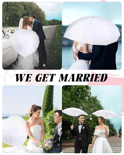 Vista 3 de Chunful 4 piezas en forma de corazón Brolly en forma de corazón para niñas, paraguas para siempre amor, paraguas blanco para novia, San Valentín