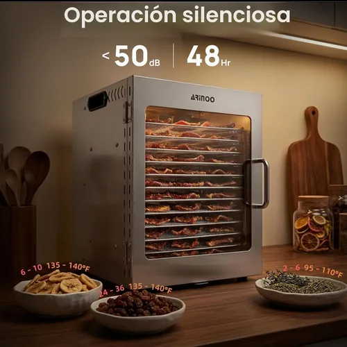 Vista 4 de Máquina deshidratadora de alimentos con 12 bandejas de acero Control de temperatura de 85 ° a 195 °F, potente 800 W, secadora de alimentos