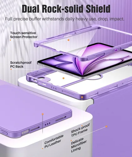 Vista 3 de MoKo Funda para iPad Air de 11 pulgadas 7ª/6ª generación M3/M2 2025/2024, iPad Air 5ª/4ª generación de 10.9 pulgadas 2022/2020 con soporte