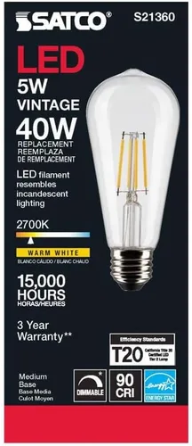 Vista 6 de Satco 6Pk 5w ST19 LED 2700K base media regulable - 40w equiv