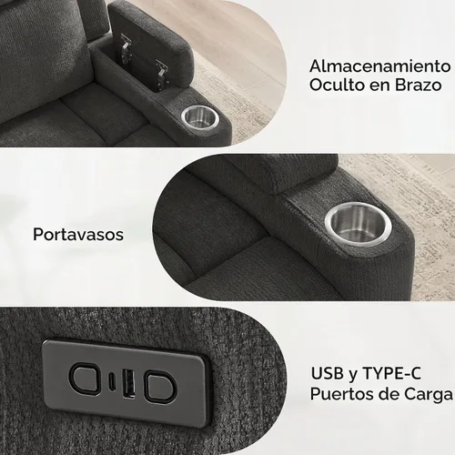 Vista 4 de Silla mecedora Power Nursery Glider, cómoda chenilla gris Gris oscuro