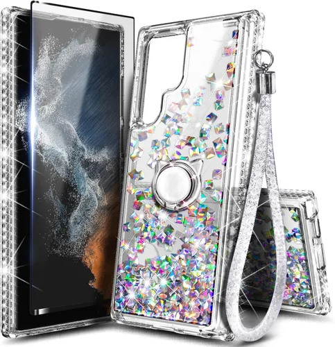 Vista 100 de NGB - Funda para teléfono Samsung Galaxy S9, color aguamarina/morado, bonita funda con purpurina líquida para mujeres y niñas, con protector