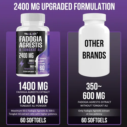 Vista 4 de 2400mg Fadogia Agrestis Tongkat Ali Suplemento - Fadogia Agrestis 1400mg y Tongkat Ali 1000mg Ultra Blend, máxima fuerza, masa muscular