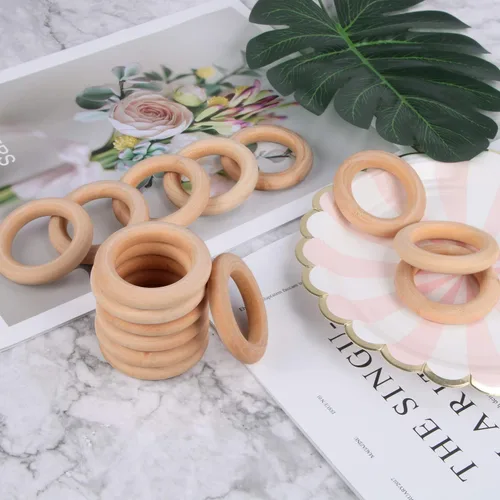 Vista 4 de 15 anillos de madera de macramé, anillos de madera maciza sin terminar naturales para conectores colgantes de manualidades (2.165 in)