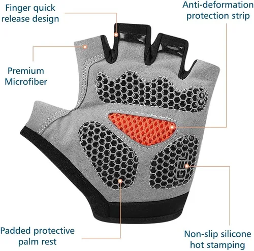 Vista 4 de Accmor Guantes de ciclismo para hombres y mujeres, guantes de ciclismo de medio dedo, guantes de bicicleta de carretera MTB, guantes antideslizantes