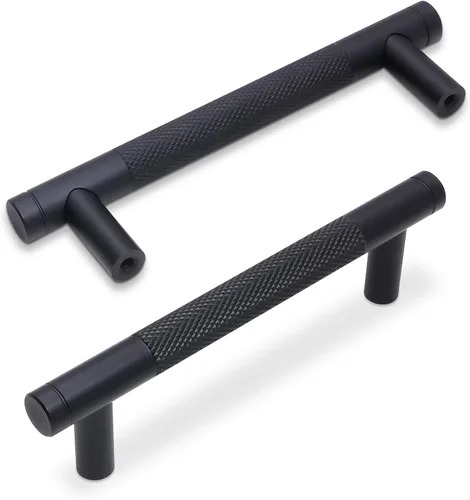 Vista 30 de Paquete de 10 tiradores para gabinete de cocina, tiradores mate negro y bronce champán, tiradores de cajón estriados negros, herrajes de cocina