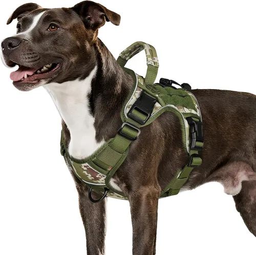 Vista 8 de WINGOIN Arnés táctico negro para perros pequeños, arnés resistente sin tirones con asa, arnés militar reflectante ajustable K9 para mascotas