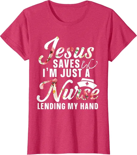 Vista 42 de Jesus Saves I'm Just A Nurse Lending My Hand RN Christian T-Shirt Asphalt Grey