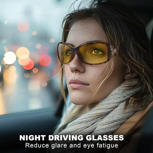 Vista 2 de IGnaef Gafas de conducción nocturna de moda para mujer, polarizadas, antirreflejos, amarillas, visión nocturna, bisagras, IF022