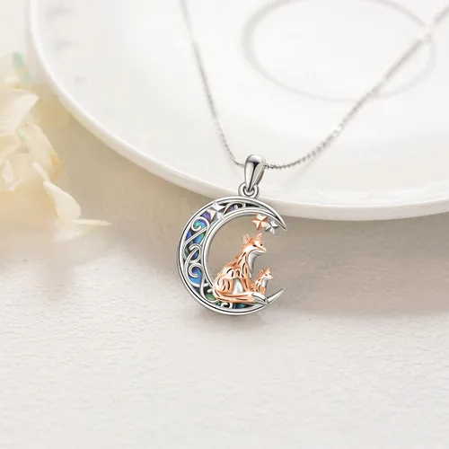 Vista 4 de Collar de Plata de Ley 925 con Colgante de Animal Lindo Collar de ZorroSerpienteUnicornioBúho en la LunaConejoCaballo Joyería para Mujeres, Mamá