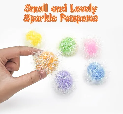 Vista 4 de Andiker Bolas brillantes para gatos, 6 bolas de pompón de gato de 2.36 pulgadas, bolas de oropel con purpurina para gatito, bola mullida