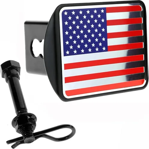 Vista 11 de Cubierta con bandera de EE. UU de metal negro que se adapta al receptor/enganche de 2 pulgadas de remolque