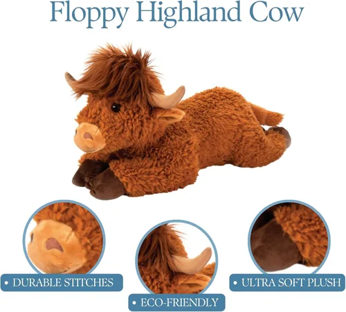 Vista 4 de The Petting Zoo Floppy - Peluche de vaca de las tierras altas, regalos para niños, animales salvajes de la vida silvestre Onez, juguete de peluche