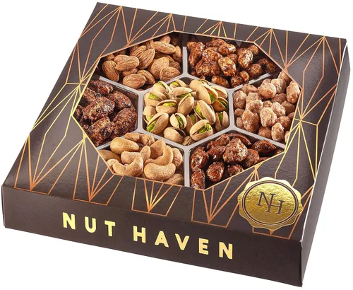 Vista 6 de Nut Haven - Cesta de regalo de navidad de frutos secos gourmet dulces, salados y tostados, regalo saludable para hombres y mujeres en el Día